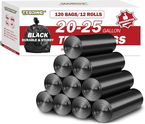 Black Trash Bags - 20-25 Gallon Large Kitchen Garbage Bags | 120 Count, Unscented, 30" x 33" Size