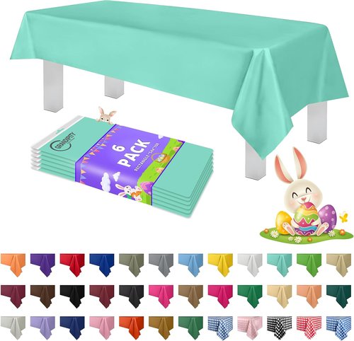 Grandipity Disposable Aqua Plastic Tablecloths - Premium 54in x 108in for 6ft to 8ft Rectangle Tables | 6 Pack