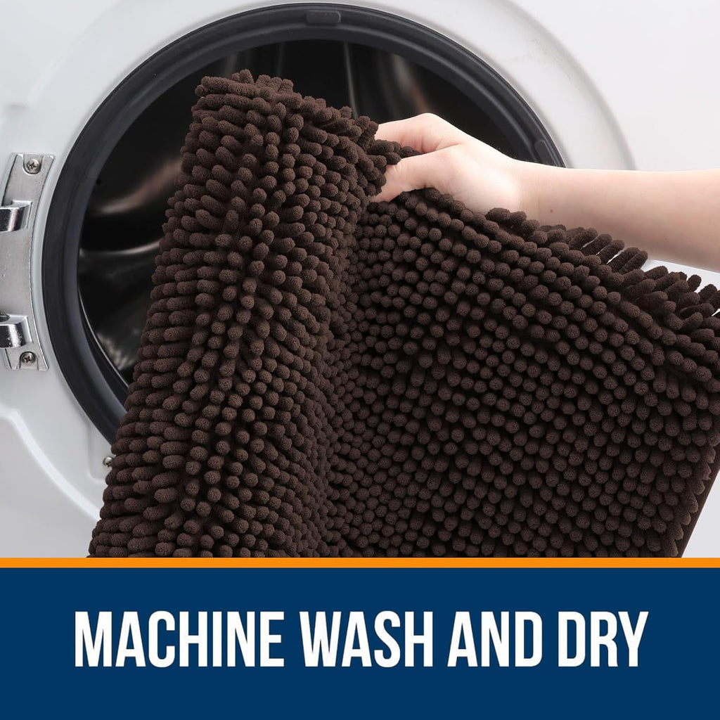 OLANLY Bathroom Rugs - Extra Soft Absorbent Chenille Bath Mats | Quick Dry, Machine Washable, 44x32, Brown