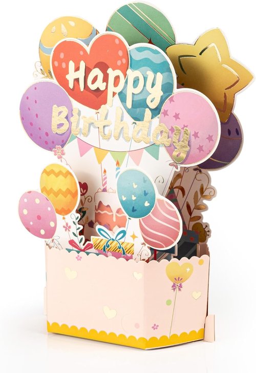 Funny Happy Birthday Pop Up Card - Unique 3D Celebration Gift Box for Family & Friends | Balloon Cake Design