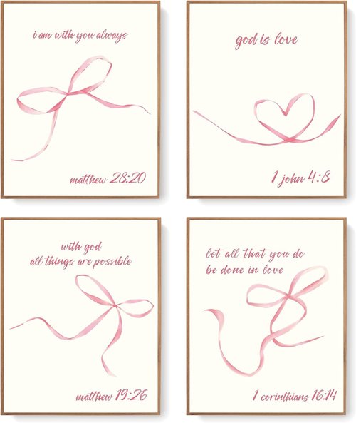 LARTSFRO Coquette Pink Bow Wall Art - Aesthetic Decor for Teen Girls | Set of 4 Unframed 10x8 Inch Prints