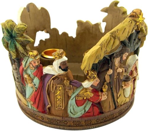 Catholic Brands Nativity Scene Candleholder - Holy Family Resin Advent Decor, 5.25 Inch