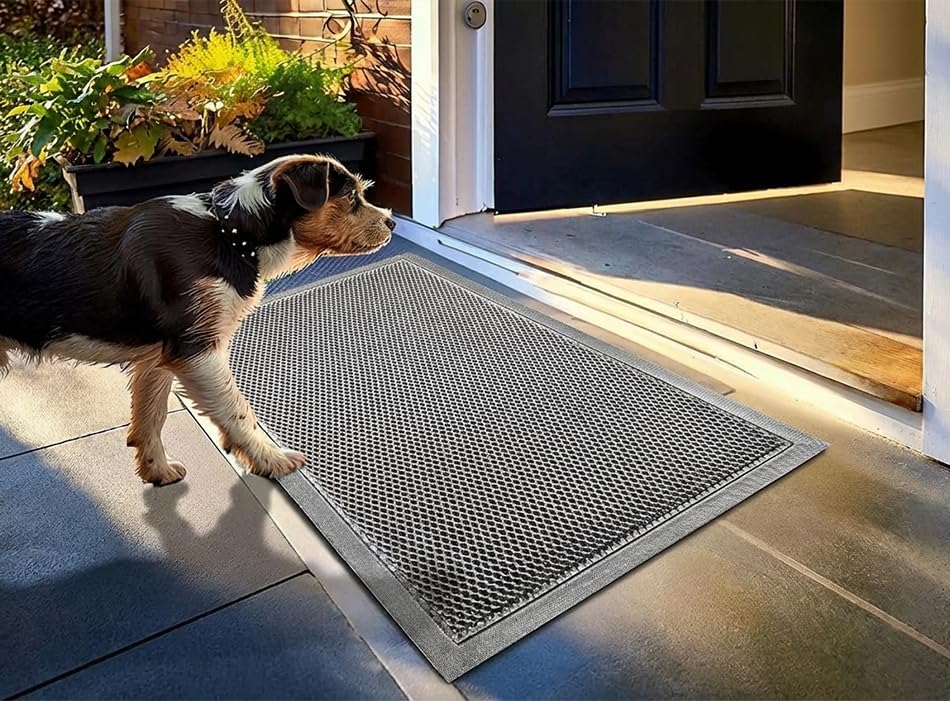 Muddy Mat® Mesh Door Mat Heavy-Duty Quick-Dry Floor Mat, Sand & Dirt Trapper for Indoor & Outdoor, Ideal for Entrance, Mudrooms, Patios & Garages, Low-Profile, Non-Slip, Washable – Grey 17"x30"x0.4"
