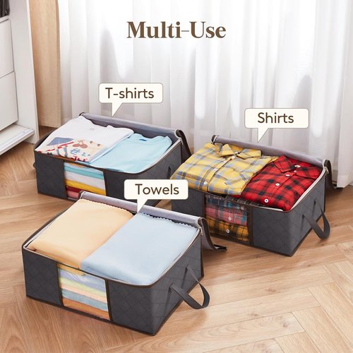 Lifewit 35L Clothes Storage Bins - 8 Pack Foldable Bags with Lids & Clear Windows | Ideal for Organizing Clothing & Bedding