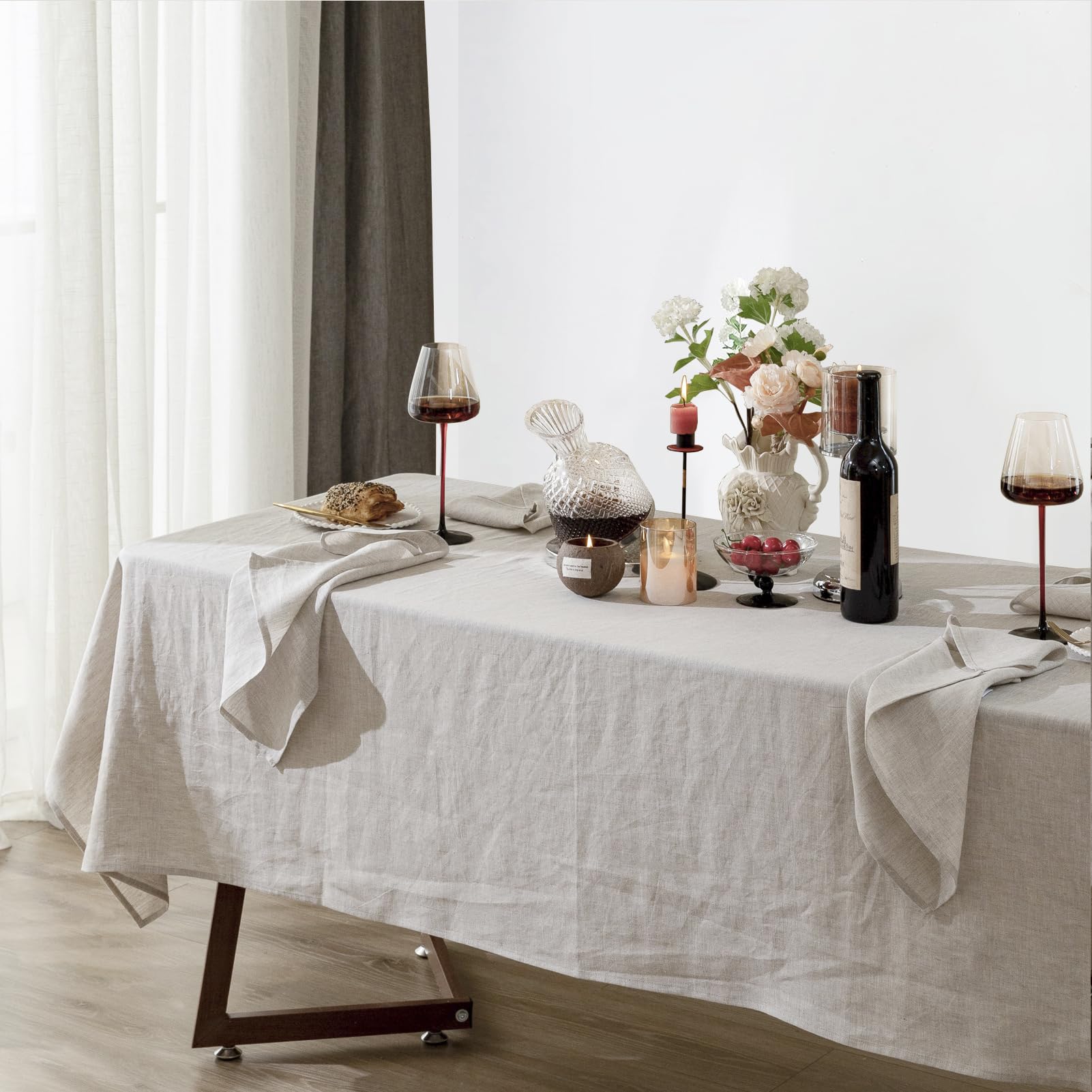 Talasily Linen Tablecloth 100% Pure Linen Table Cloth 60x108 Inches Rectangle Tablecloths Washable Cloths for Kitchen, Dining, Buffet Parties, Holidays, Picnic, Weddings and Restaurants-Natural Linen