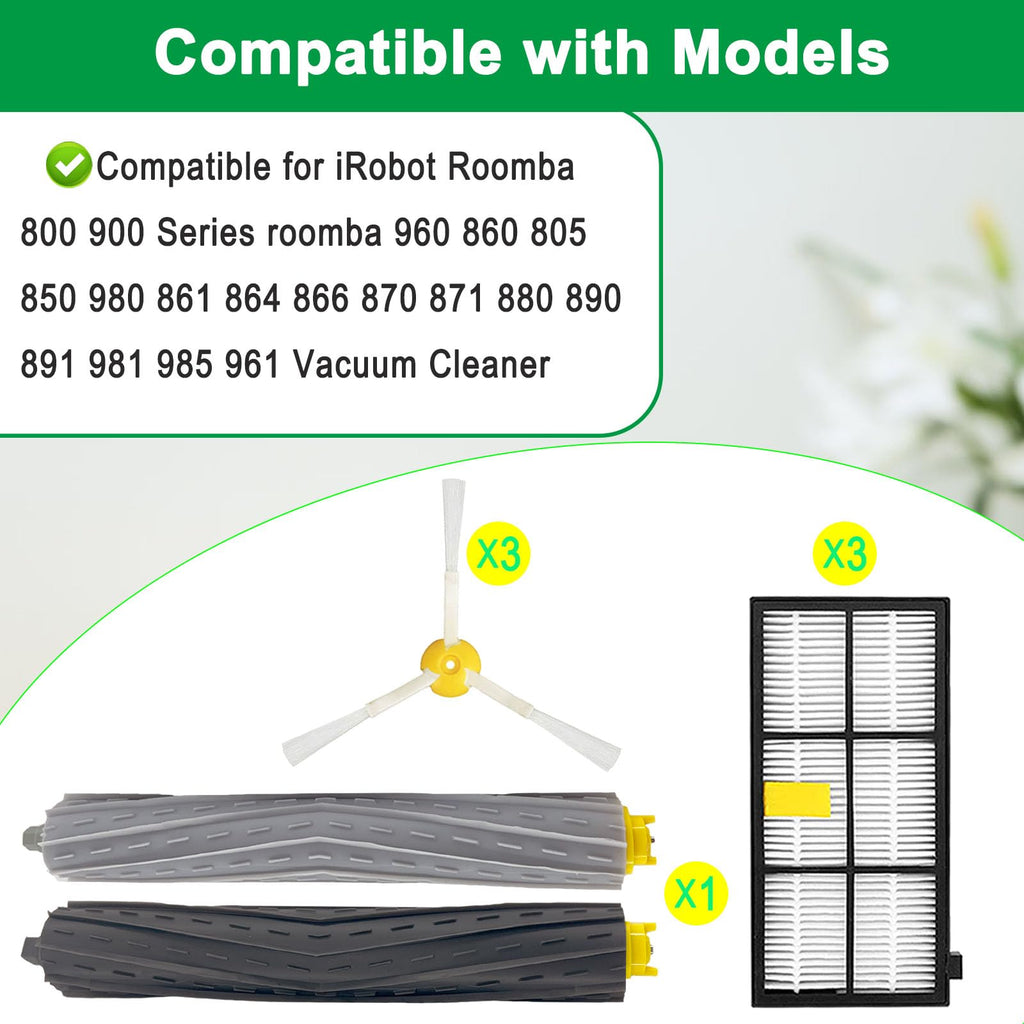 Replacement Roomba 800 900 Series Replacement Parts Compatible with irobot Roomba 805 960 860 861 866 870 880 890 900 960 980 981 985 Robot Vacuum 1 Debris Extractor 3 Filters 3 Side Brushes & 3Screws