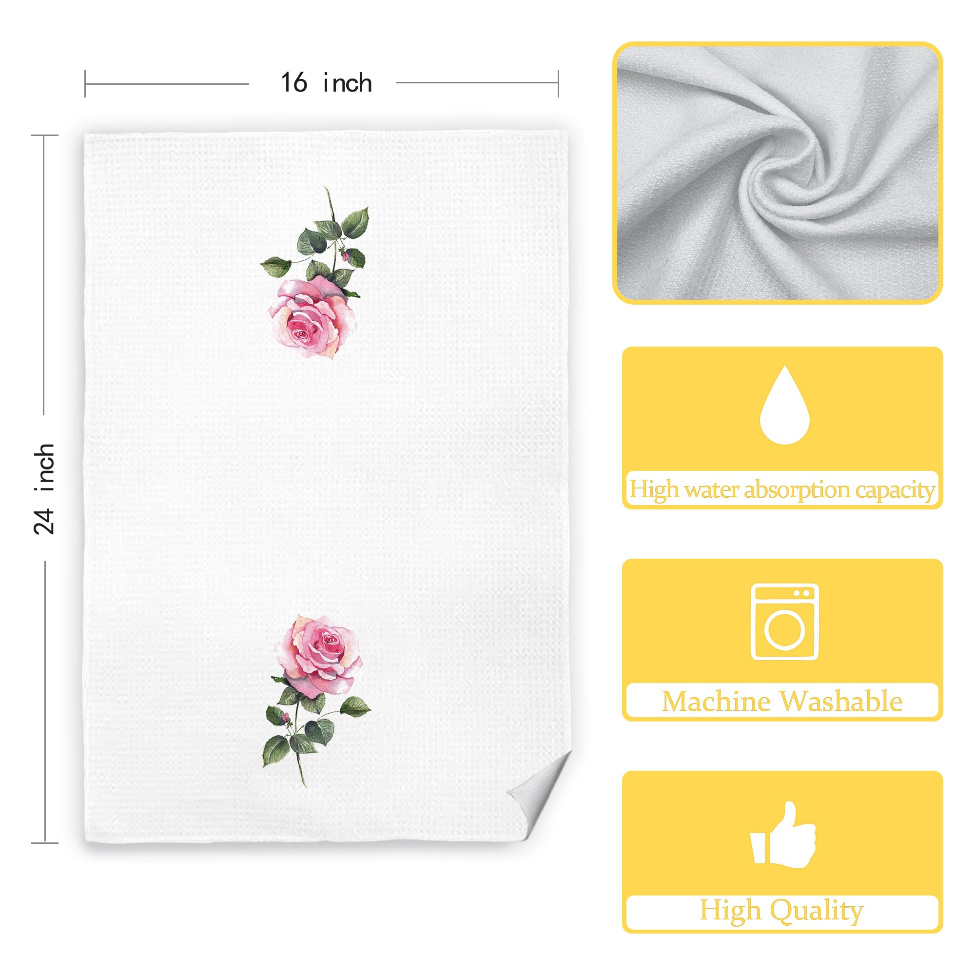 CIOJUNE Roses Flowers Floral Kitchen Towels Set of 2 - Roses Flowers Decorative Hand Towels for Bathroom Decor Dish Towels for Kitchen Floral Hand Towels, 16x24