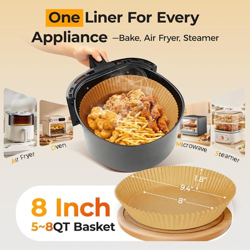 Air Fryer Paper Liners - 1000 Pcs Heavy-Duty Non-Stick Parchment for 5-8 Qt Air Fryers | 8" Round