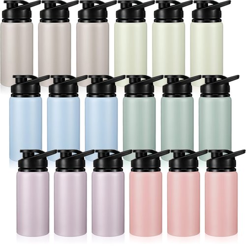 Domensi Aluminum Water Bottle Bulk Reusable Water Bottle, Lightweight Easy Carry Leakproof with Snap Lid Travel Bottles, for Gym Outdoor Sports Cycling Camping Fishing(17oz, 18 Pack)