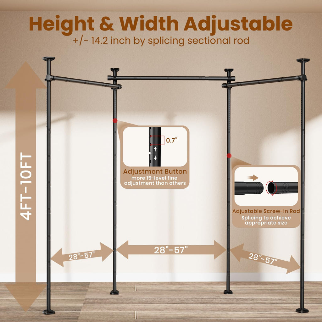 BONPALLY Room Divider Curtain Rod for Wide Space Room Separation, 28-171inch(W) 4-10ft(H) Adjustable No Drilling Tension Curtain Rods, Heavy Duty Temporary Privacy Wall Divider, Black