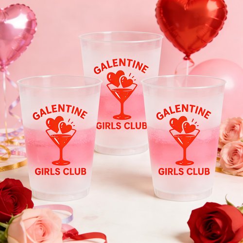 Deneo Galentiens Day Decorations, 16oz Galentine Girls Club Cups, Galentines Day Cups for Girl Lady Valentines Day Party Decorations, Galentine Gang Girl Night Party Supplies, 16Pcs