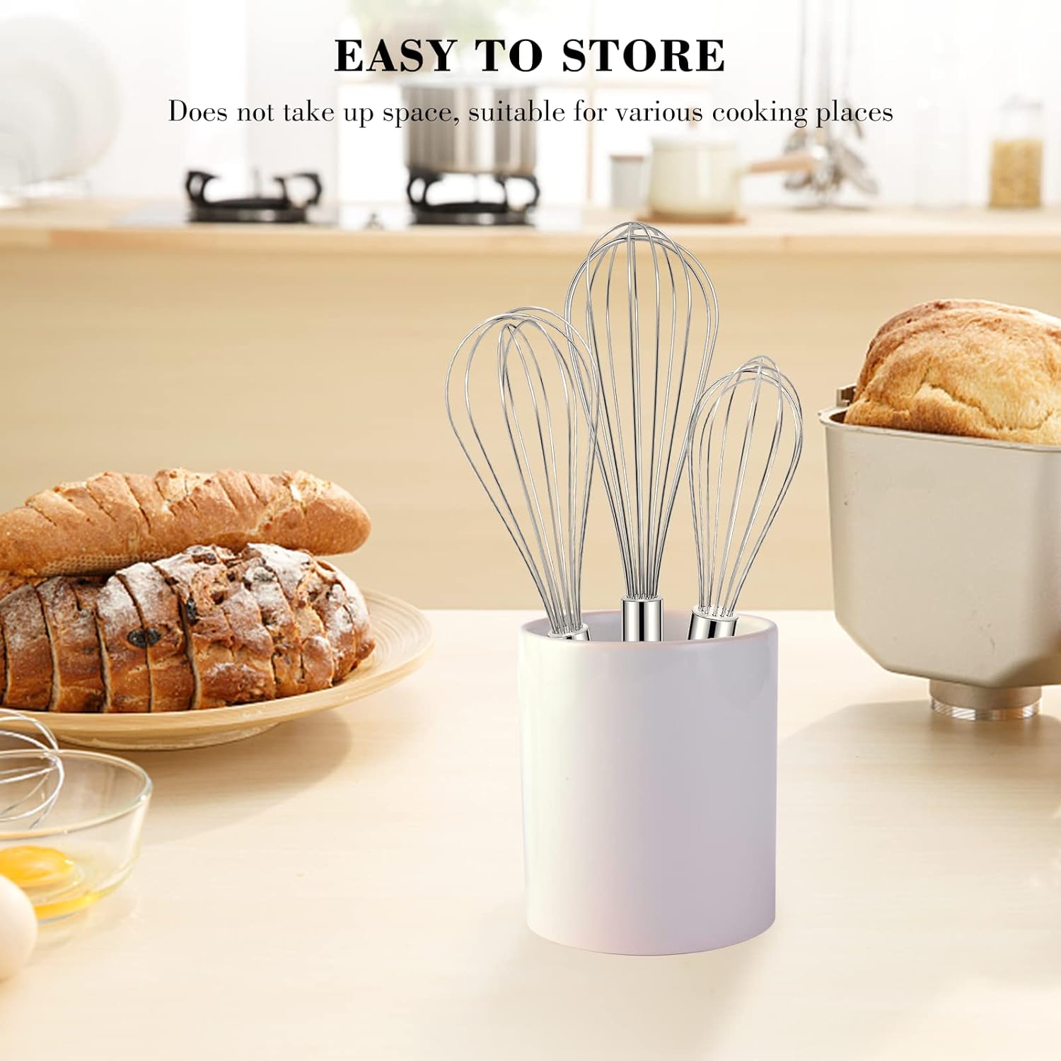 NileHome Stainless Steel Whisk Set - 3 Pack Kitchen Whisks for Cooking, Blending & Beating | 8", 10", 12" Sizes