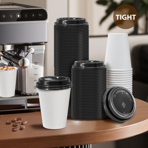 Lamosi 500 Pack Disposable Plastic Coffee Cup Lids for 10, 12, 16, 20, 24 oz Paper Coffee Cups- Hot & Cold To-Go Drinking Cup Lids - Black