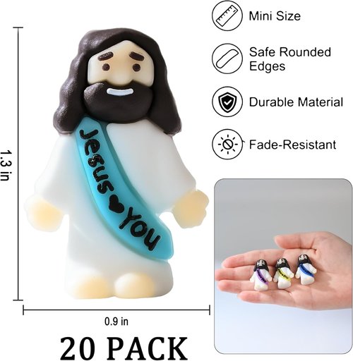 Cowlyn Mini Jesus Figurines - Multicolor Tiny Statues for Easter Egg Stuffers | Set of 20 Religious Gifts