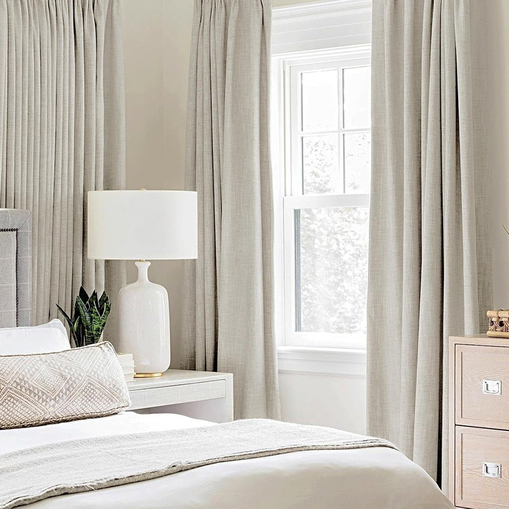 MIULEE Linen Curtains - 100% Blackout Thermal Insulated Grommet Drapes for Bedroom & Living Room | 52 x 45 Inch (2 Panels)