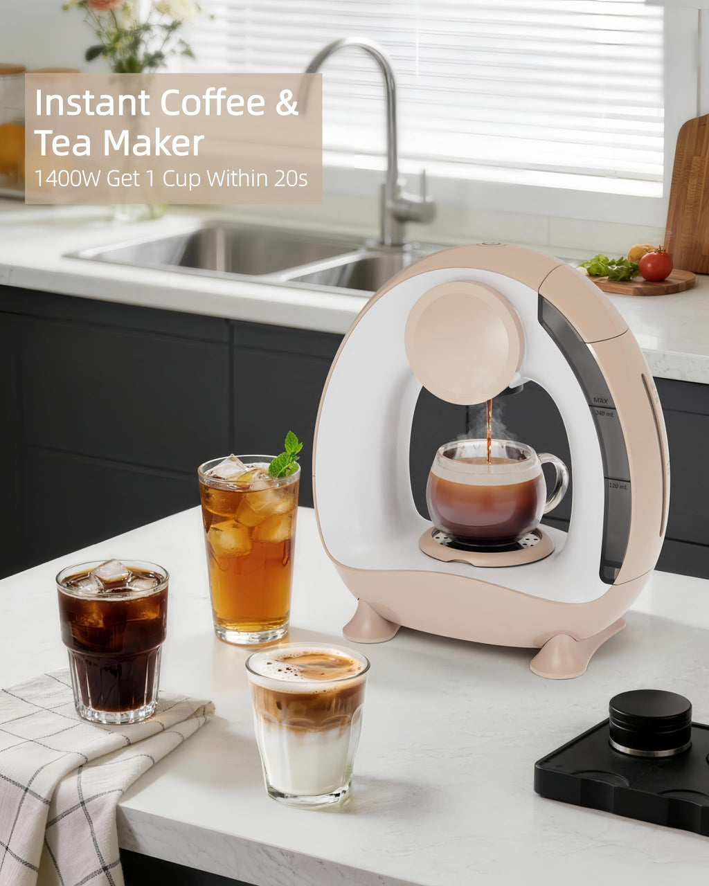 HAILASRE 3 in 1 Single Serve Coffee Maker for K Cup Brewer,Ground Coffee and Tea Leaves,1400W 20s Fast Heating Mini Q,One Button Operation, Outdoor Portable for Small Spaces（Coffee Cup NOT Included）
