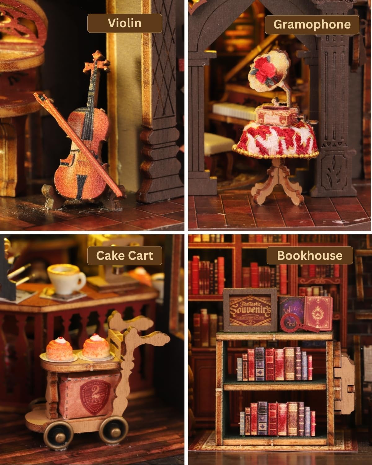 Skiennix Letter Coffee Miniature House Kit - LED Light Dollhouse for Shelf Decor | 3D Wood Puzzle Gift for Adults