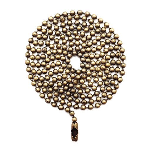 Ceiling Fan Pull Chain Extenders 4‑Pack – Four 39-Inch (1 Meter) Antique Brass Beaded Chains with Connectors, Fan and Light Pull Chain Extension for Fixtures