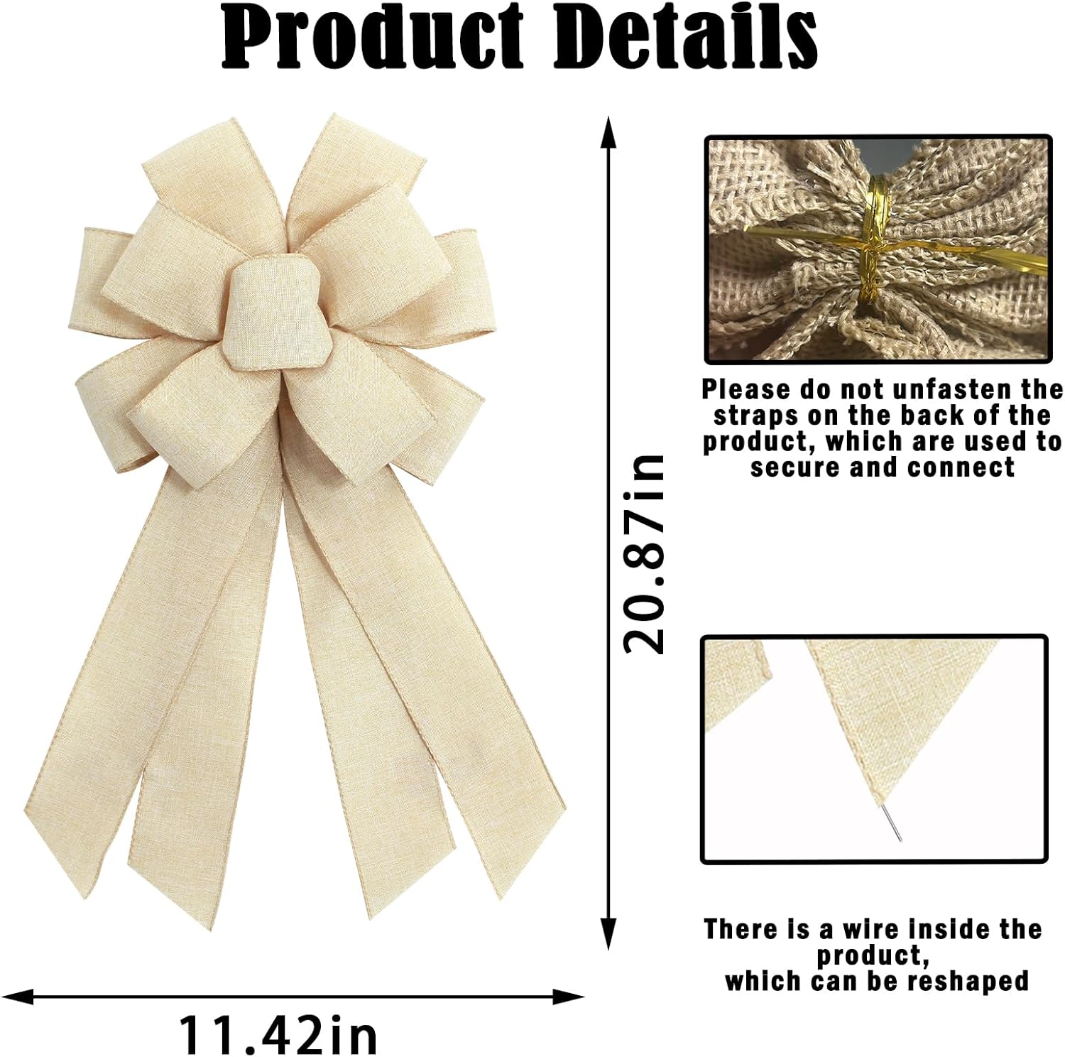 Natural Burlap Wreath Bow - Elegant Birthday & Anniversary Decor | Farmhouse Style for Front Door