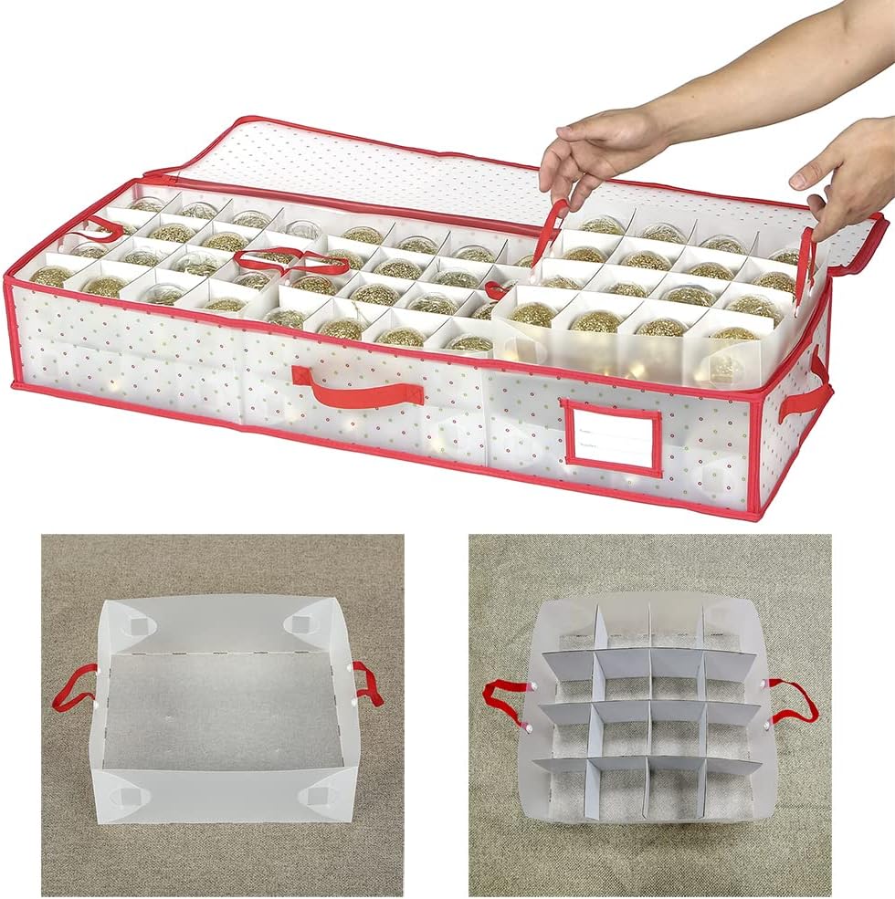 Sattiyrch Christmas Ornament Storage Box - Durable Dust-Proof Organizer with Customizable Dividers | Holds 96 Ornaments