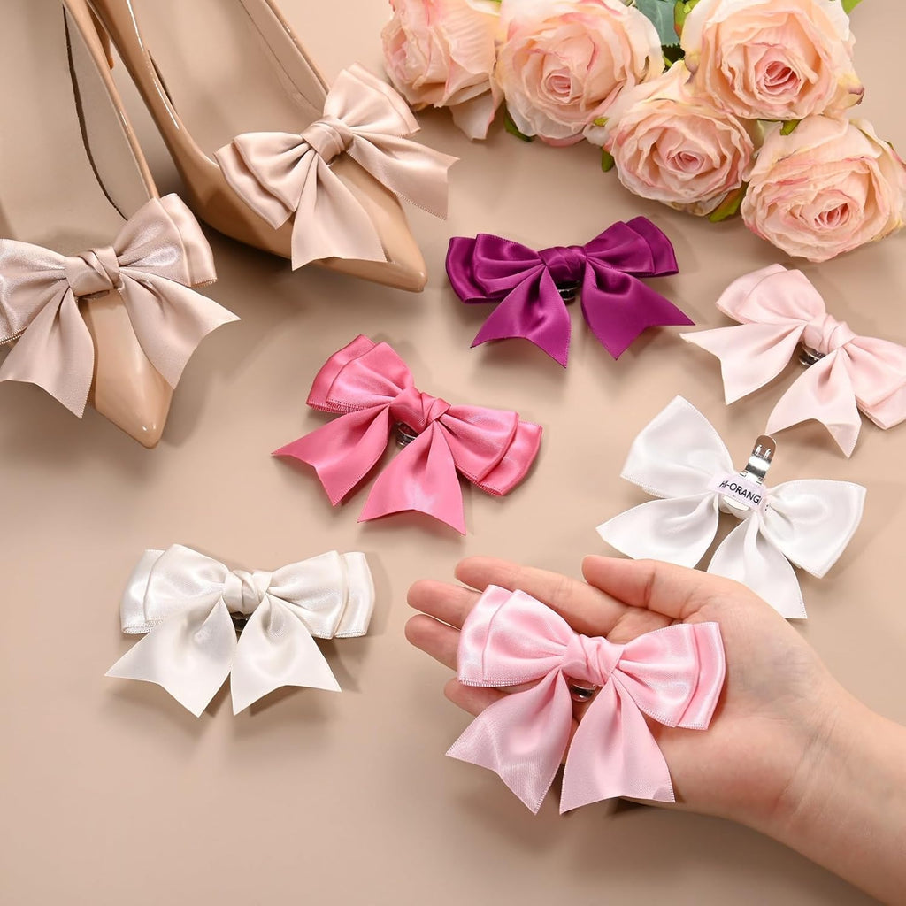 M METERXITY Bow Shoe Clips - Elegant Satin Detachable Buckles for Women | 2-Pack, Perfect for DIY Decor & Weddings