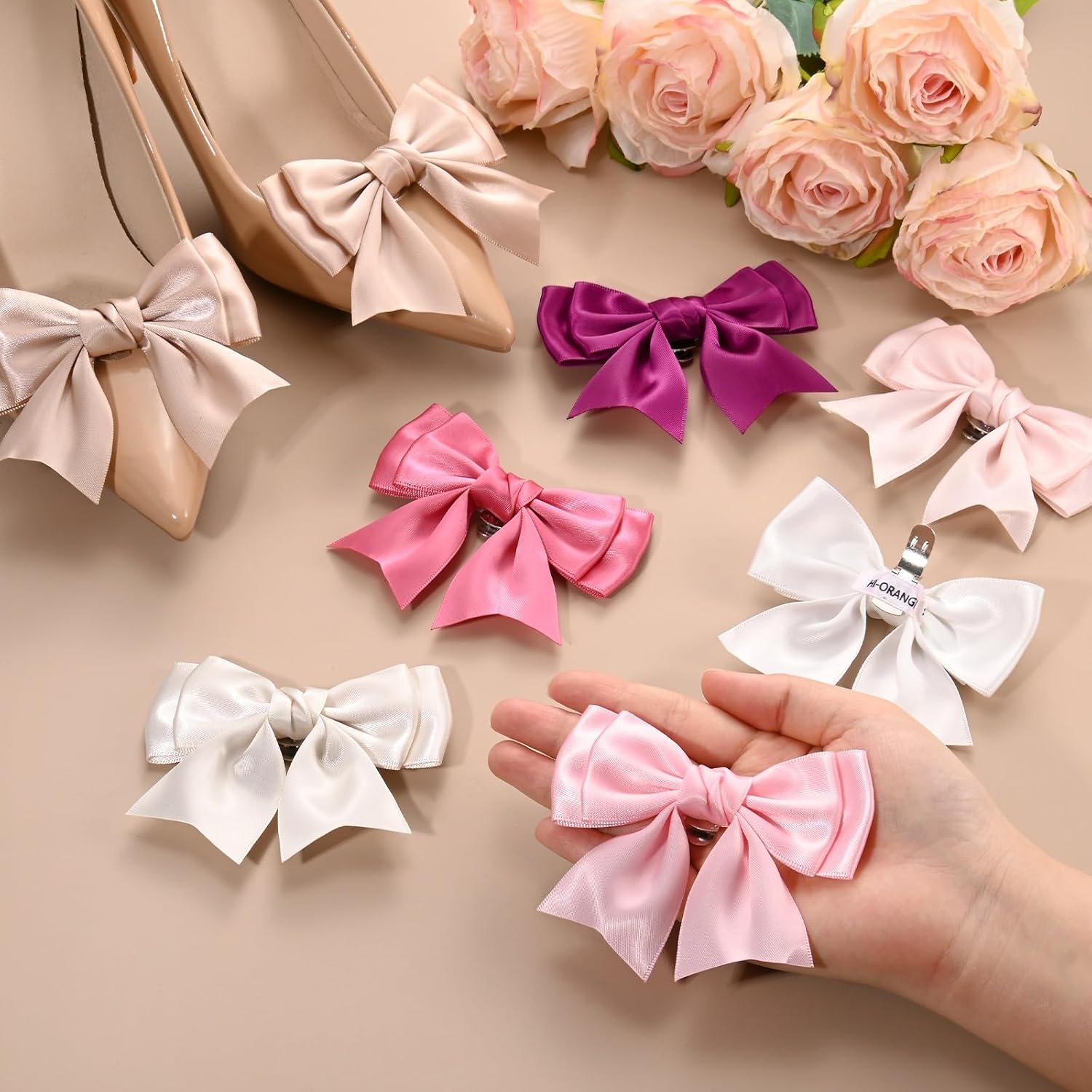 M METERXITY Bow Shoe Clips - Elegant Satin Detachable Buckles for Women | 2-Pack, Perfect for DIY Decor & Weddings
