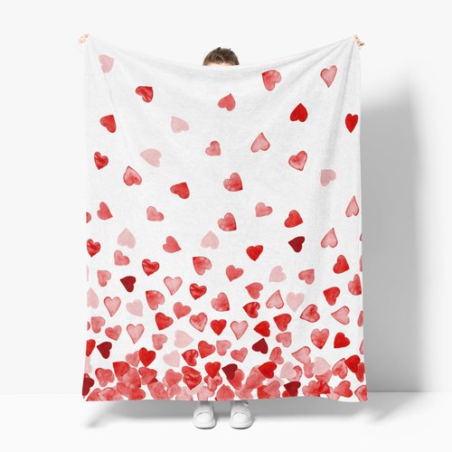 Horaldaily Valentine Flannel Blanket Throw, Red Love Hearts Soft Fuzzy Plush Cozy Fleece Blankets for Couch Sofa Bed Lounging, Ideal Gifts for Kids Adults Wife Self, 50x60