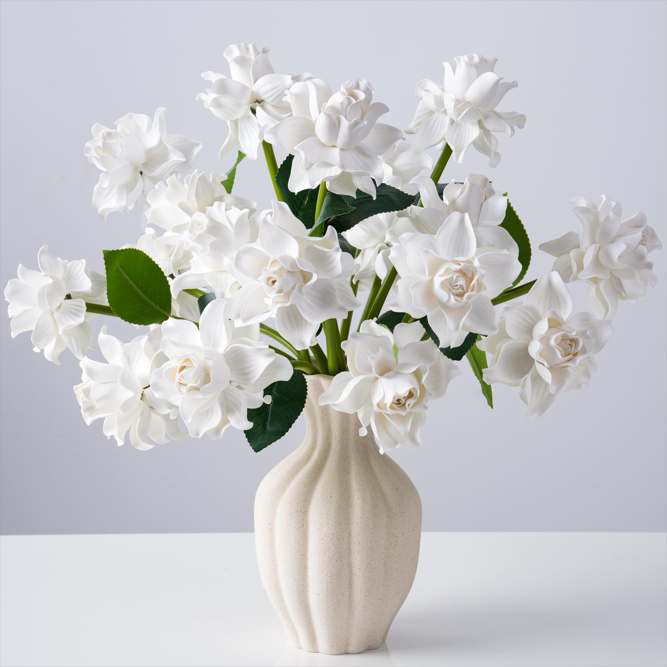 HyeFlora 16pcs Artificial Flowers Faux Gardenias Flower Bouquet for Vase Table Decorations Silk Flowers for Home Decor DIY Party Wedding Centerpieces Indoor Outdoor Arrangements (Vase not Included)