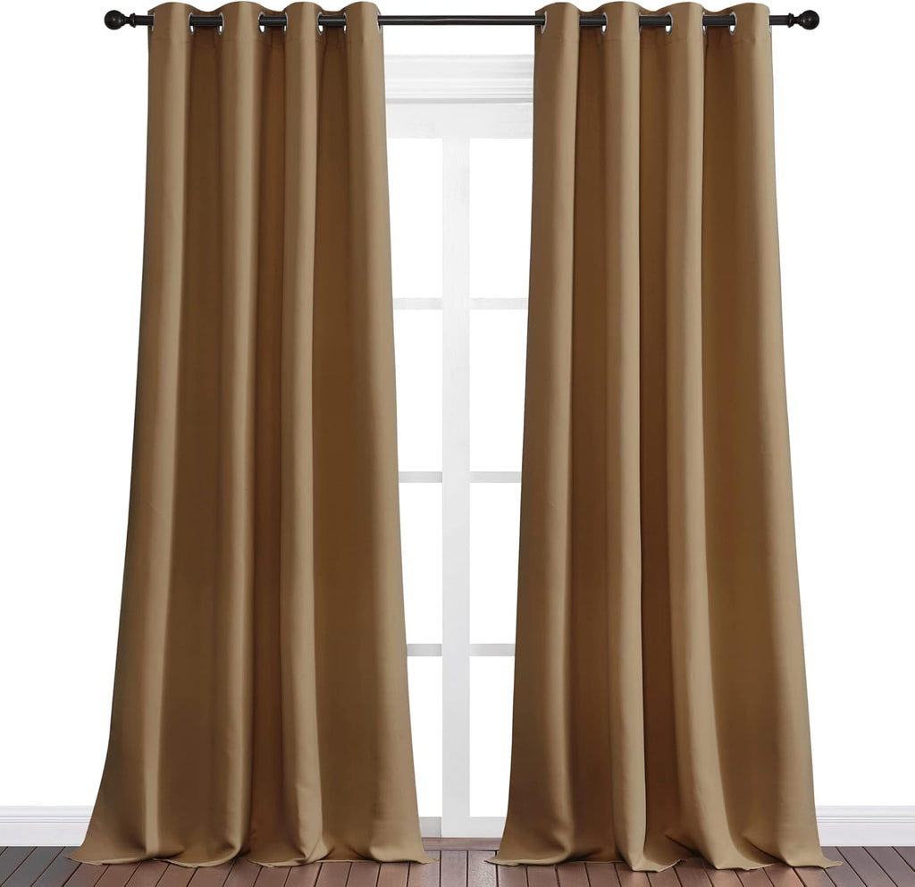 NICETOWN Blackout Curtains - Noise Reducing, Draft Blocking, 120-Inch Length, 2 Panels, Gold Brown