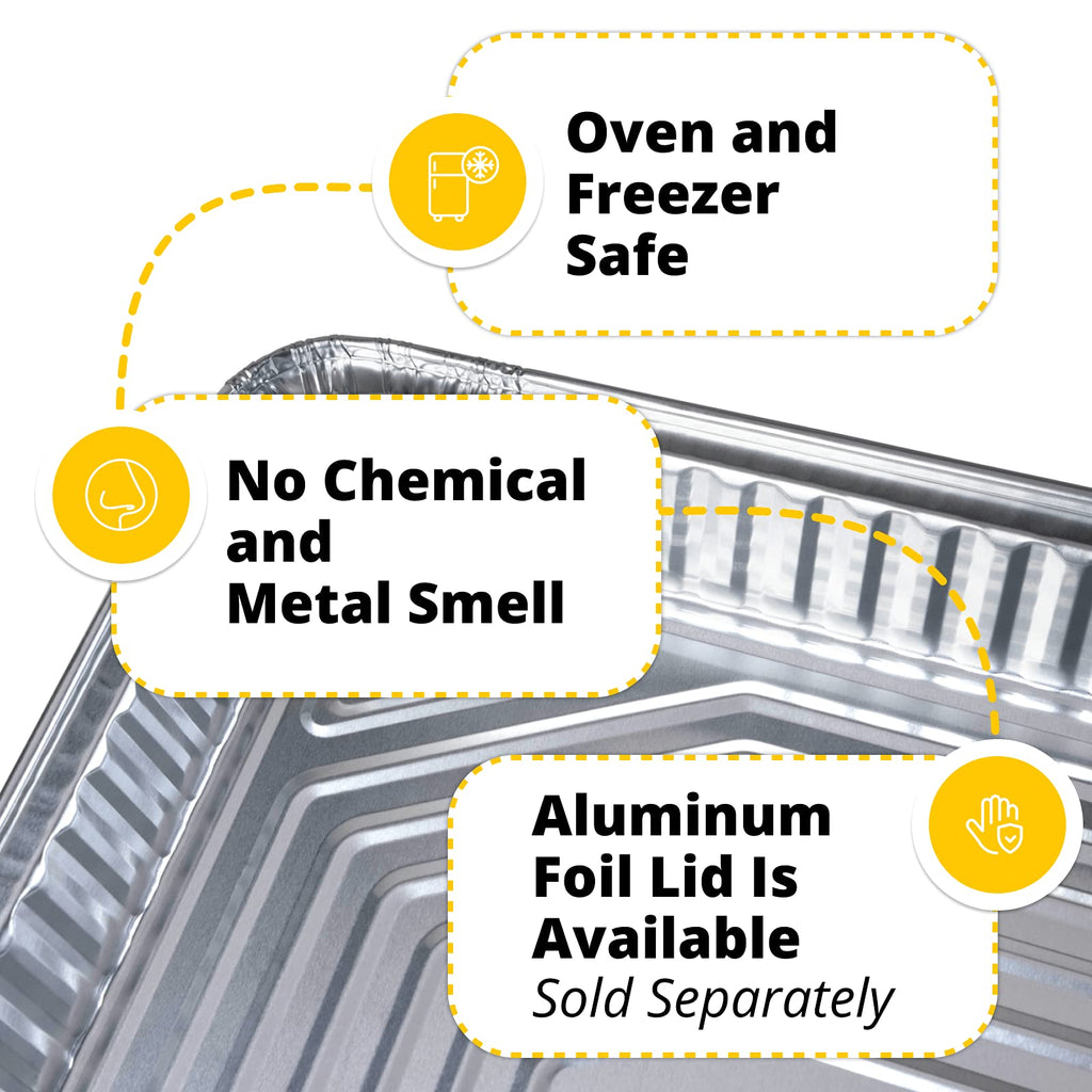 IDL Packaging Full Size Aluminum Steam Table Pans - Shallow, 21" x 13" x 1.5" (pack of 10) - Disposable Foil Pan for Grilling, Roasting, BBQ, Cooking, Baking, Freezing