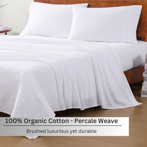 LANE LINEN 100% Organic Cotton Twin XL Sheet Set - Ultra Soft 3-Piece White Percale Bedding, Fits Mattresses Up to 15" Deep