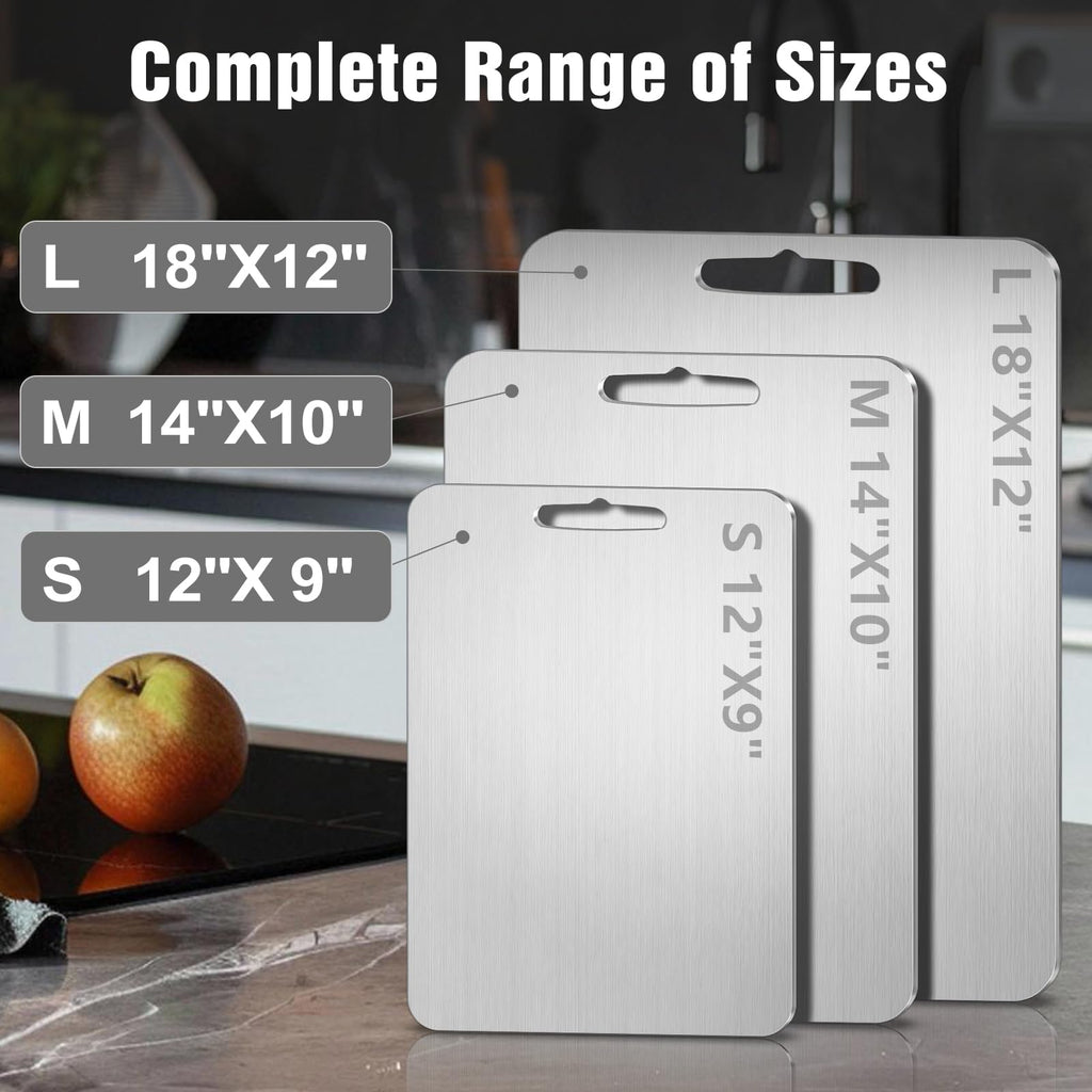 Titanium Cutting Board for Kitchen - 100% Pure Titanium Cutting Boards Non Toxic - 2026 New Upgrade Double Sided Metal Chopping Boards for Meat, Vegetables, Fruits, Dishwasher Safe (S+M+L, 3-Pack)