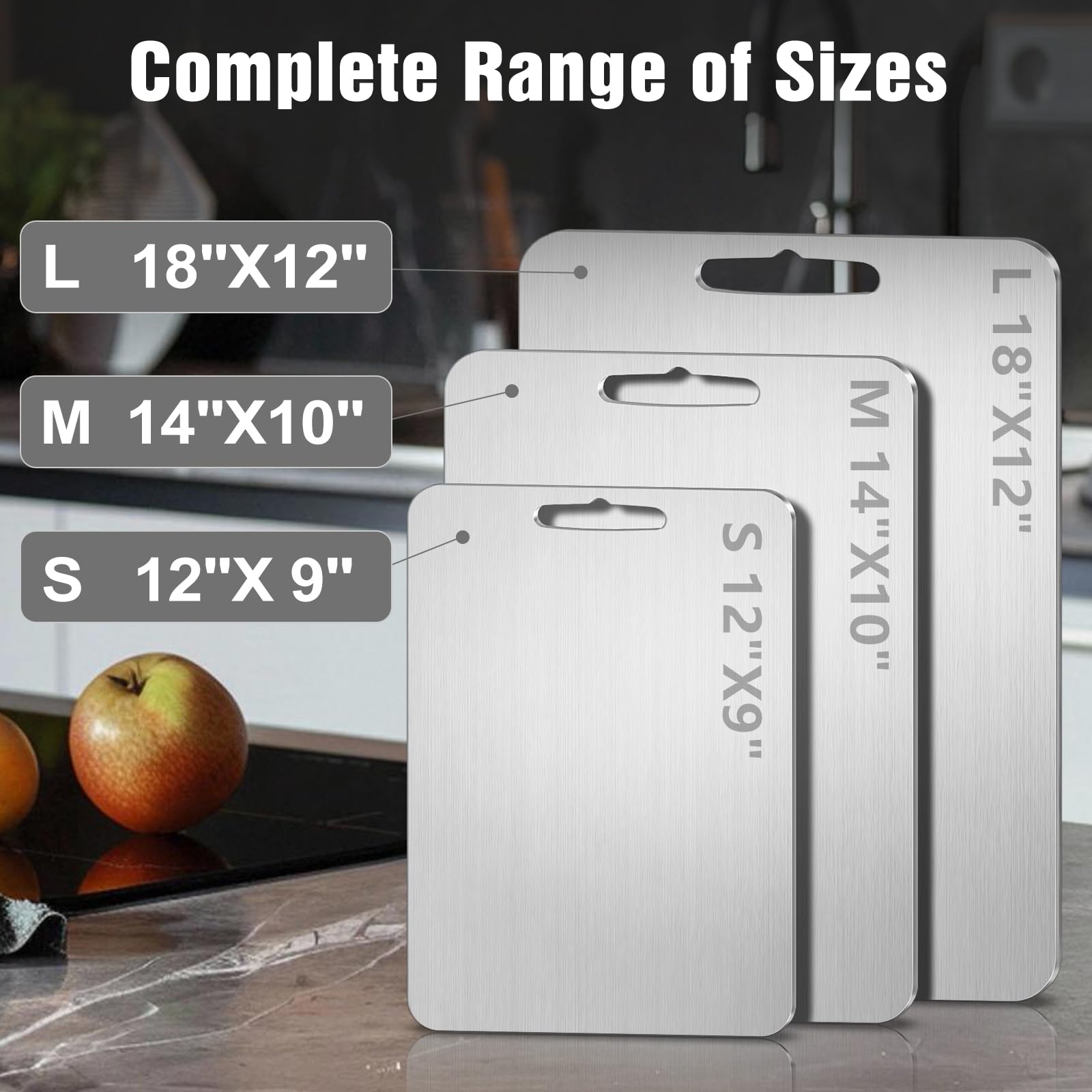 Titanium Cutting Board for Kitchen - 100% Pure Titanium Cutting Boards Non Toxic - 2026 New Upgrade Double Sided Metal Chopping Boards for Meat, Vegetables, Fruits, Dishwasher Safe (S+M+L, 3-Pack)