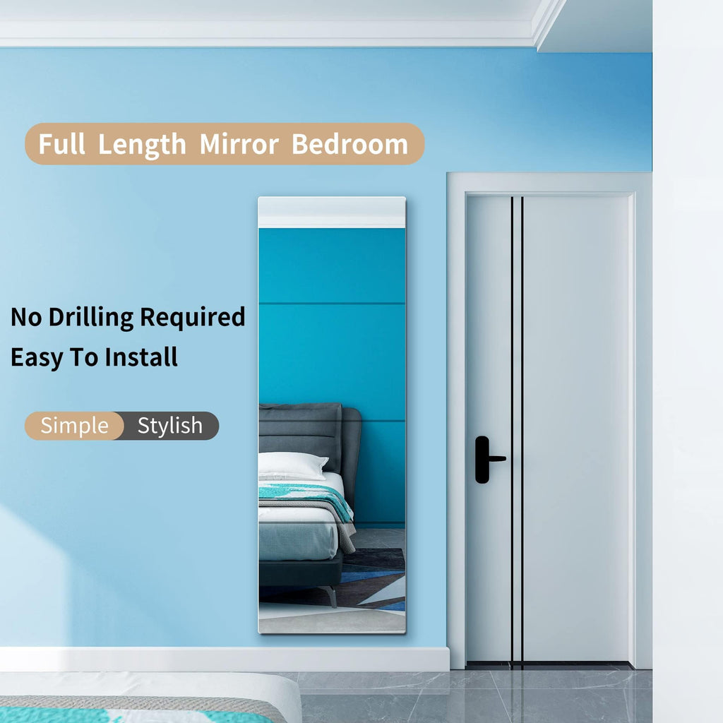 quegau Full Length Safety Shatterproof Mirror for Kids - Plastic Wall Mirror Made of Acrylic Plexiglass, 4 Pcs 14" x14" - Long Bedroom Door Closet Mirror for Home Gym Body Workout