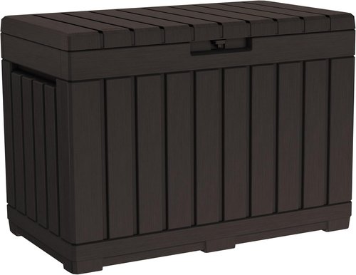 Keter Kentwood 50 Gallon Resin Deck Box - Stylish Storage for Patio Cushions & Garden Tools | Brown