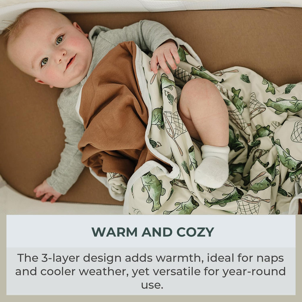 Pobibaby Premium Baby Blanket, Soft Stretchy Quilt for Babies, Toddlers, Kids (Gone Fishing)