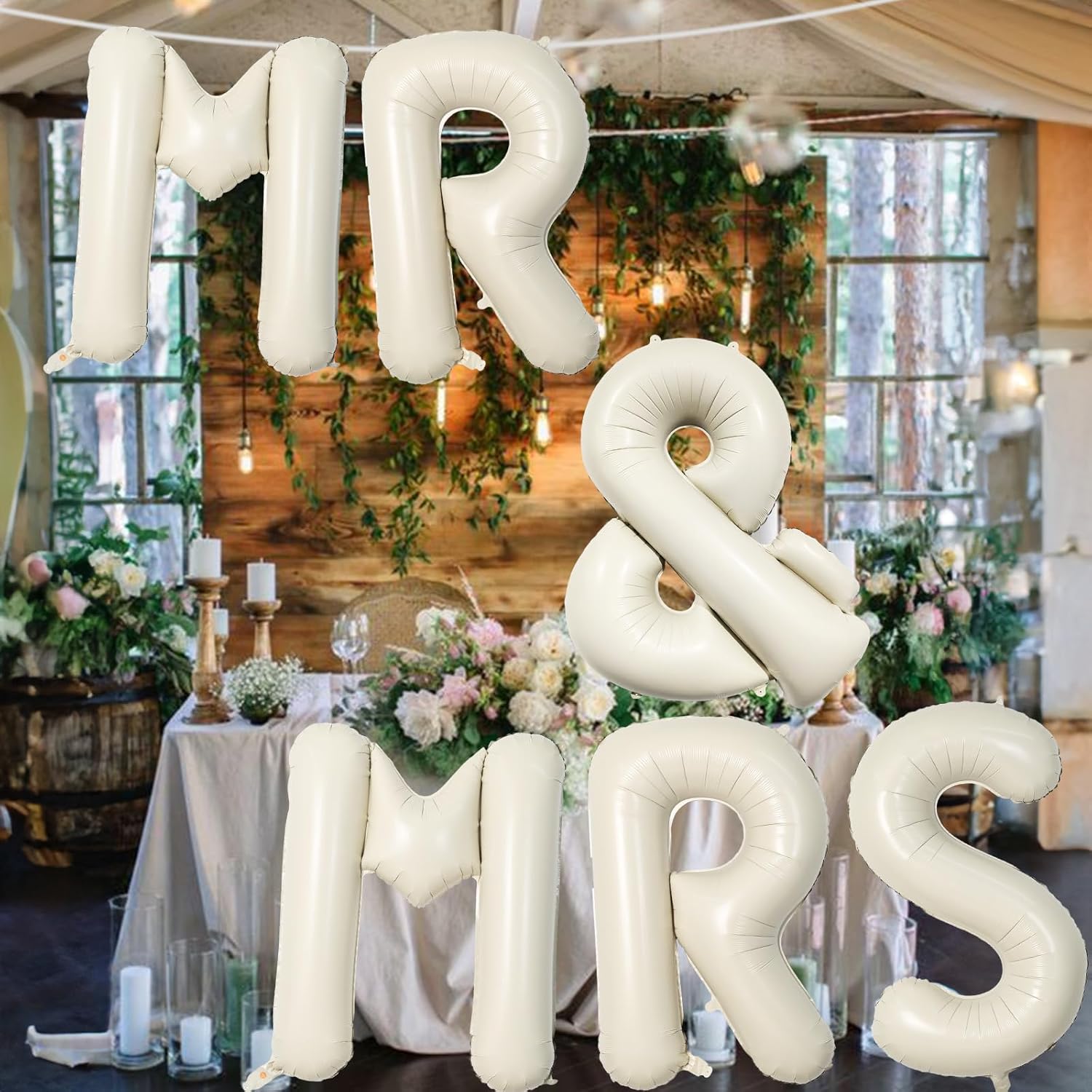 MR & MRS 40-Inch Beige Balloons - Large Cream Foil Letters for Wedding Decor | Ivory Banner for Engagement Party