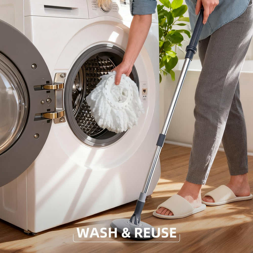 MENSHINE Spin Mop and Bucket Set,Detachable Double Buckets Separate Dirty Water with Stainless Steel Wringer for Floor Cleaning,Cleaning Buckets with 4 Mop Head Replacements for Household Use