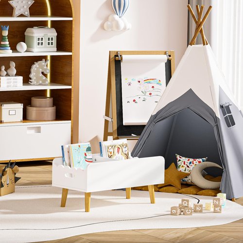 GRANTLEY Montessori Kids Bookshelf for Toddler - Wooden Book Shelf with Toy Storage for Kids Rooms, Floor Book Case for Nursery with Dividers（White）