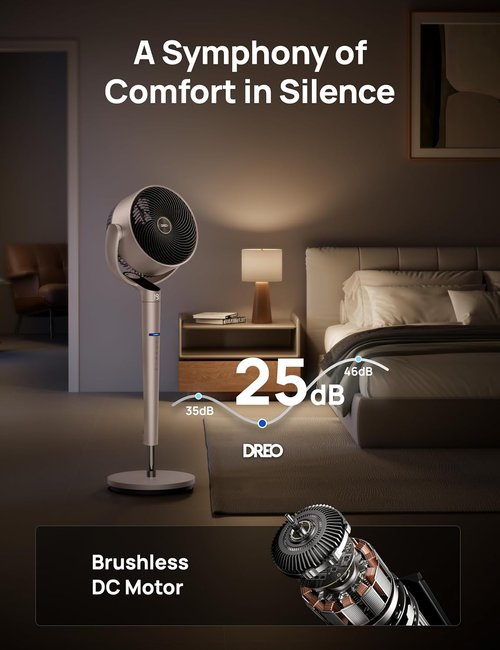 Dreo Smart Fan - 3D Oscillating Pedestal Fan with Wi-Fi & Voice Control | 9 Speeds, 110ft Range, Starlight