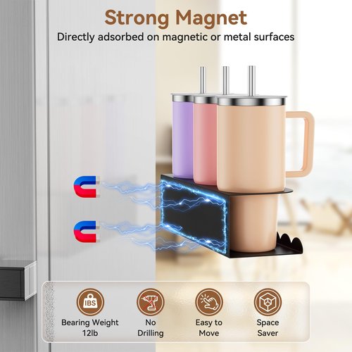 2 Pack Magnetic Cup Holder for Fridge, Water Bottle Organizer for Stanley 30&40 oz Tumbler Metal Stanley Cup Accessories Organizer for Home Kitchen Outdoor (Black)
