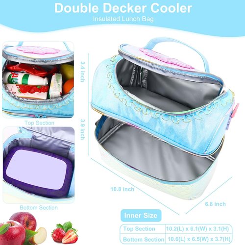 RHCPFOVR Kids Lunch Bag - Double - Decker Cooler Insulated Lunch Box for Boys Girls Women,Washable Lunch Bag with Strap and Reusable Toddler Lunchbox for School and Daycare