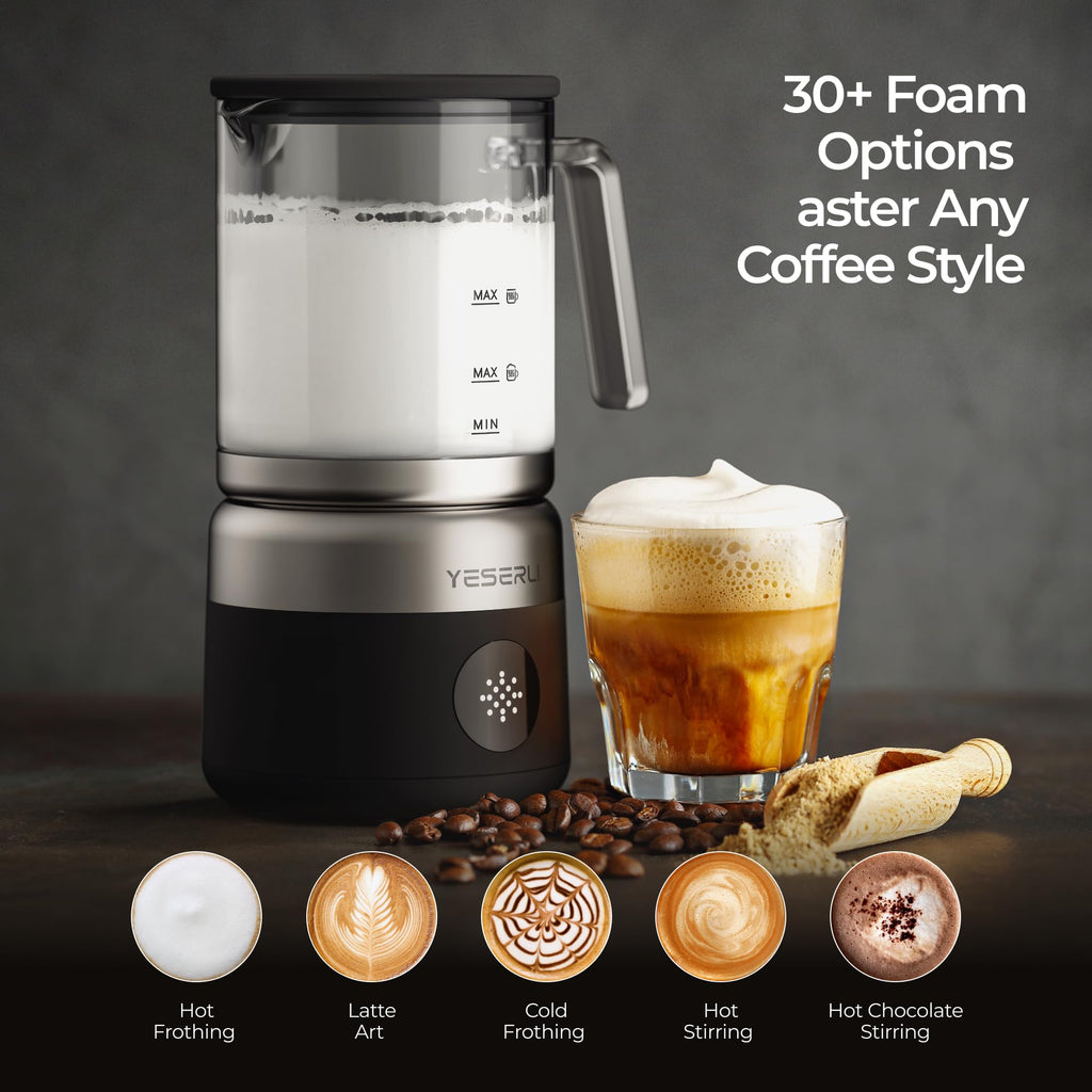 YESERLI 5-in-1 Split Glasscup Electric Milk Frother, 14oz One-Touch Foam Maker & Steamer for Latte/Cappuccino/Hot Chocolate, 600W Automatic Milk Warmer & Cold Froth, Dishwasher-Safe Glasscup BPA Free