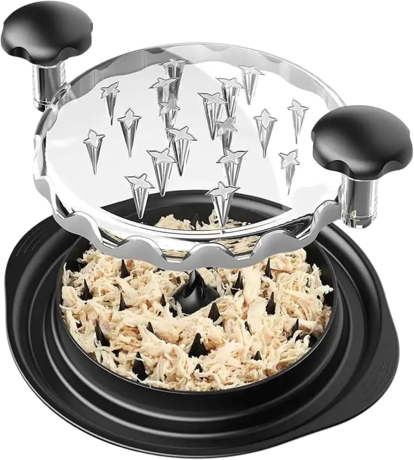 Skiennix Chicken Shredder Tool - Large 10 Inch Manual Meat Shredder with Clear Lid & Non-Slip Base | Easy Clean, Dishwasher Safe (Black)