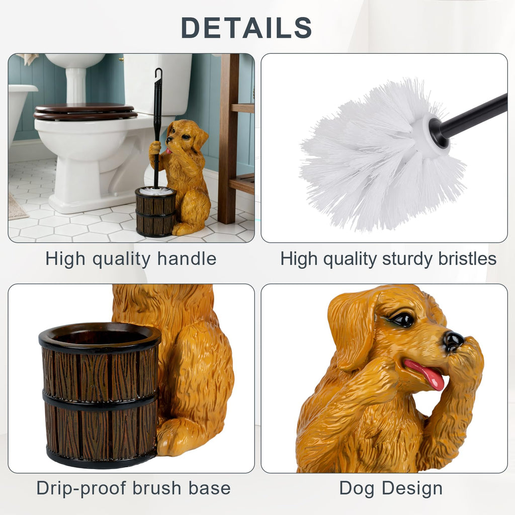 Toilet Brush Holder Set for Bathroom Super Cute Dog Base Solidly Toilet Bowl Brush and Holder Flexible and Durable Style Stylish Toilet Cleaner Brush Saving Storage Space Toilet Brushes for Bathroom