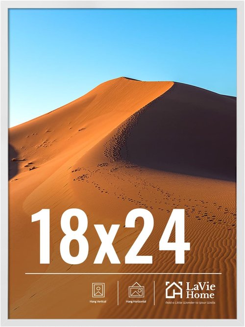 LaVie Home 18x24 Picture Frame - Classic White Wall Display with HD Plexiglas | Vertical & Horizontal Use