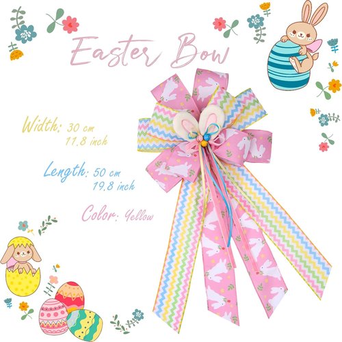 BUVANE Easter Wreath Bows - Large Burlap Bunny Bows for Indoor/Outdoor Holiday Decor | Pink