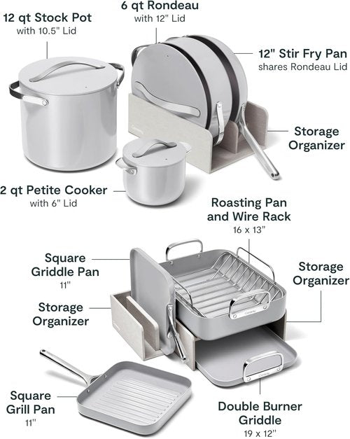 Caraway 31-Piece Ceramic Cookware Set - Versatile Fry Pans, Saucepans, Dutch Oven & More - Gray