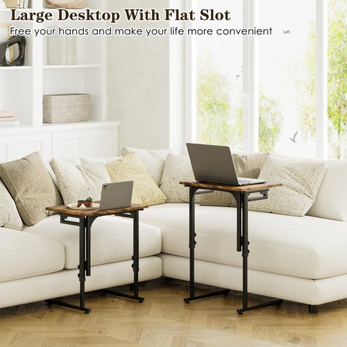 Fleecy day Adjustable Folding TV Tray Table,TV Dinner Small Foldable C-Shaped End Table for Eating,6 Height Adjustable Slide Under Couch Side with Sturdy MDF Top,No Assembly(Brown)