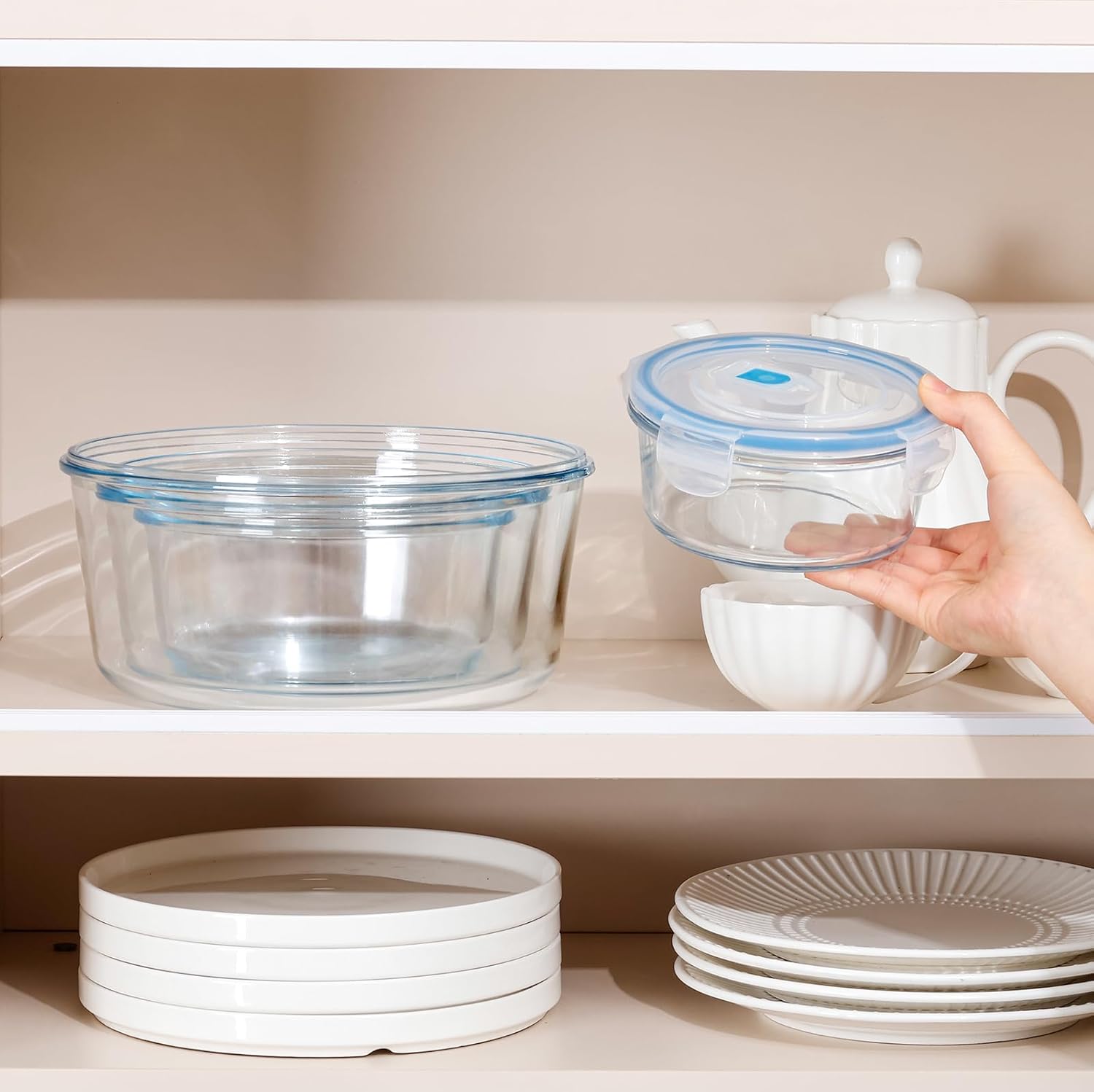 NUTRIUPS Round Glass Food Storage Containers - Airtight Lids for Meal Prep | 4-Piece Set, 15oz Each